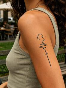 Herbal Juice Semi-Permanent Tattoo Sticker, Minimalist Heart & ECG Pattern, 14 Days Non-Fading, Music Festival Party Gift, Temporary Body Tattoo For Shoulder, Neck, Collarbone, Waist, Abdomen, Back, 1pc - Blue - View 2