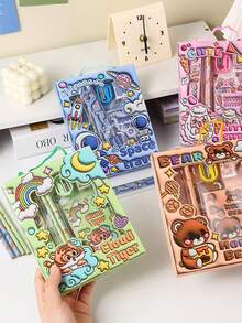 Random 2 Sets Cartoon Stationery Gift Box, Includes Astronaut, Bear, Tiger, Sheep 4 Cute Themes, Complete Set With Pencil, Ruler, First Day Of School - Multicolor - View 6