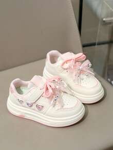 Children's Dreamy Color Rhinestone Princess Style Breathable Non-Slip Wear-Resistant Design Super Cool Versatile All-Season Chunky Sneakers - Pink - View 1