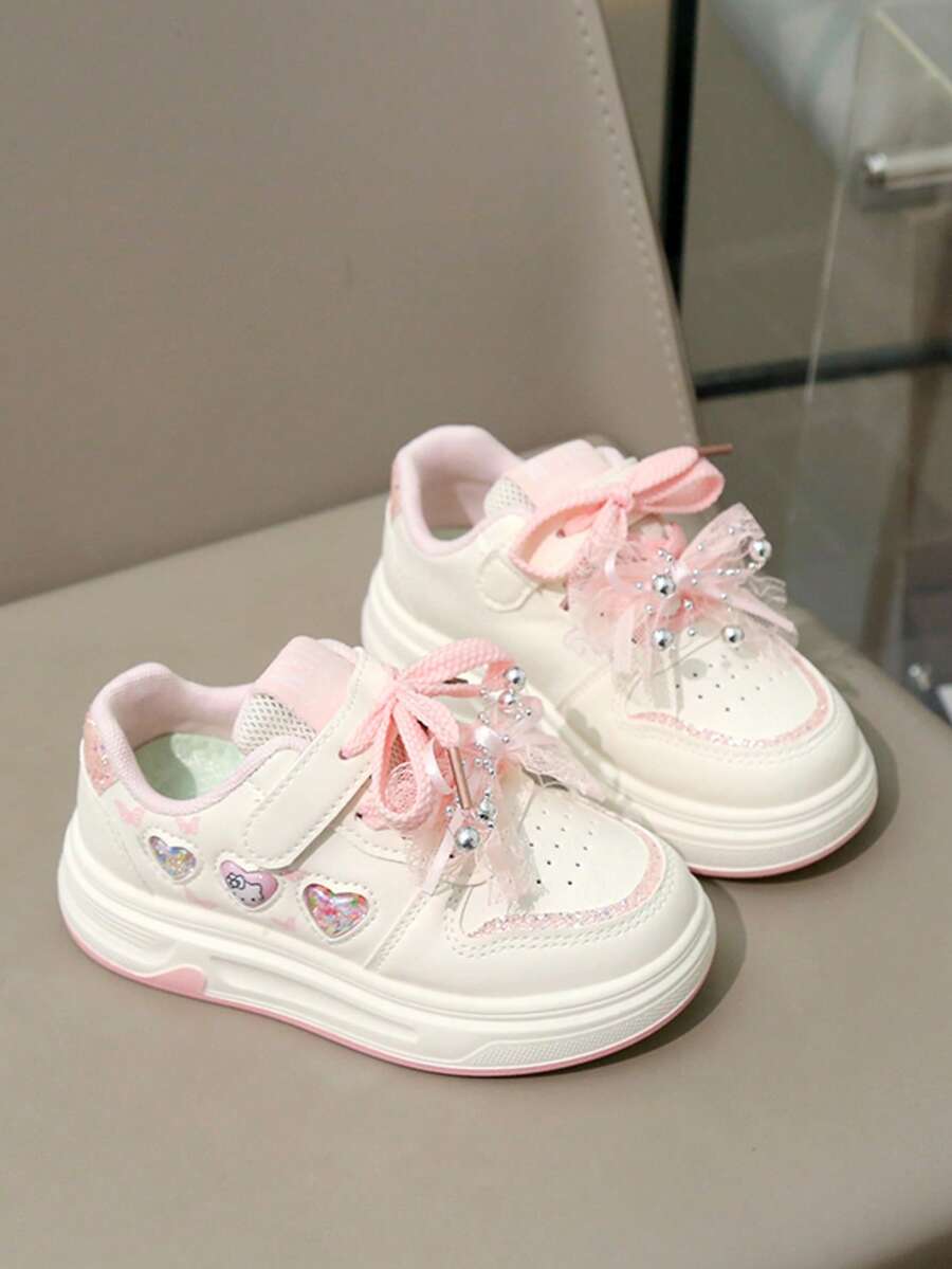 Children's Dreamy Color Rhinestone Princess Style Breathable Non-Slip Wear-Resistant Design Super Cool Versatile All-Season Chunky Sneakers - Pink - View 1