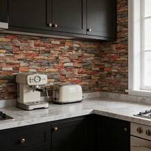 1 Roll Red Brick Pattern Self-Adhesive Wallpaper, Suitable For DIY, Waterproof And Oil-Proof, Kitchen Use, Easy To Clean, Removable, Suitable For Cabinets, Desktops, Cabinet Doors, Furniture Renovation, Bedroom, Living Room. - Brick Pattern - View 9