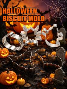 1pc/5pcs Halloween Cookie Cutter Set, Stainless Steel, Bat, Ghost, Pumpkin, Spider, Witch Hat Shapes, Mini Halloween Molds, Vegetable Fruit Press Molds, Baking Holiday Fun - Multicolor - View 2