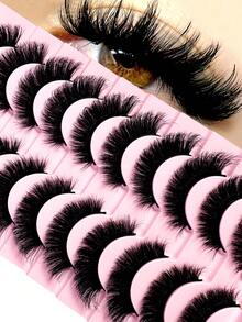 New 10 Pairs 22mm 3D Mink Fur False Eyelashes, 8D Dense Fluffy Soft Eyelash Extensions For Natural Makeup Look - 黑色 - 查看 1
