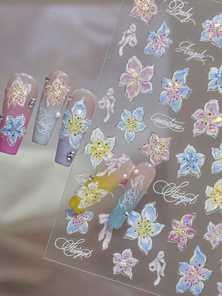 Beautizon Nailartlab 3D 浮雕百合美甲貼紙，果凍般質感花瓣，春夏花卉美甲裝飾 DIY 用品，適合女性