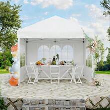 Pavillon 3x3m Pop-Up-Faltpavillon Wasserdicht UPF50+ UV-Schutz Gartenpavillon mit abnehmbaren Seitenwänden & Fenstern Stabiler Stahlrahmen Schneller Aufbau Mit Tragetasche für Garten & Camping - Weiß - Übersicht 2
