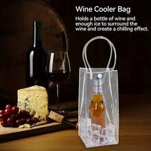 1/2/3/Pcs PVC Portable Handbag Ice Bag, Transparent Ice Bucket, Portable Ice Bag Handle, Portable Wine Cooler Bag With Handle, Transparent PVC Wine Gift Bag, Suitable For Wedding Parties, Can Hold Champagne, Beer, White Wine - Multi-color Transparent - View 12