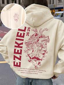 Ezekiel Human Heart Faith Print Sweatshirt, Bible Verse Pullover Sweatshirt, Healing Faith Atmosphere Daily Layering Top Fall Casual - Apricot - View 8