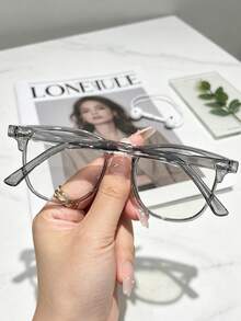 1 Stück Herren transparente graue runde Blaulicht-Brille, Metallnieten-Einlege-Detail, gesichtsschmeichelnde Y2K Fake-Brille, Schulanfang, Büro, Alltag - A - Übersicht 3