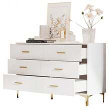 Sideboard With 6 Drawers - White Door Cabinet With Drawers For Living Room And Bedroom, Dimensions: - 白色 - 查看 10