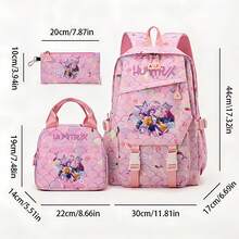 Miniso 3Pcs Pink Mermaid Scale Print Backpack Set, Cartoon Character Rucksack With Matching Lunch Tote & Pencil Case, For School, Picnic, Weekend Trip, City - Pink - View 5