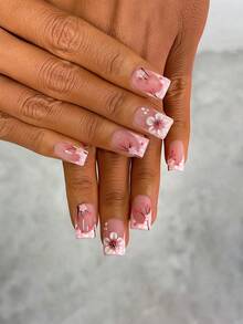10 piezas de puntas de uñas Y2K tubulares para usar, uñas hechas a mano en rosa y rojo, diseño 3D de flores y mariquitas 3D, camelia roja pintada a mano, diseño de flor de ciruelo y lunares blancos, decoración de flores rosas, uñas postizas hechas a mano exquisitas y elegantes - Multicolor - Ver 11