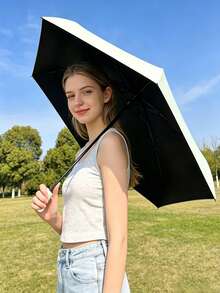 1pc 50% Off Mini Travel Folding Umbrella, Compact Portable Pocket Sun Umbrella, Capsule Style UV Protection Sun And Rain Umbrella, With Rotatable Open/Close Ring Handle, Suitable For Travel, Hiking, College Students, Office Workers, Back To School, Outdoor Essential - Multicolor - View 3