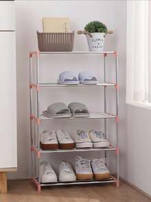 4-Tier Stainless Steel Multi-Layer Shoe Rack, With 3/4 Adjustable Shelves, Space-Saving Storage Unit, Suitable For Entryway, Dorm And Balcony, Rust-Resistant Metal Bookshelf/Shoe Rack, Perfect Gift For College Students And City Renters - Multicolor - View 6