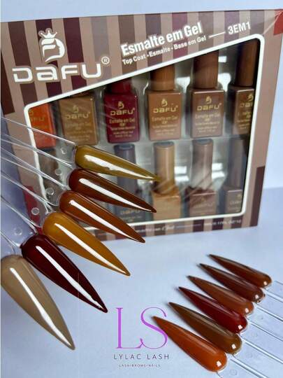 Kit 12 Esmaltes em Gel 3 em 1 DAFU 5ml Base Coat Cor Top Coat Pastel Marrom Vermelho Preto Nude Rosa