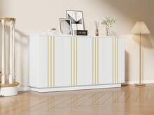 Living Room Sideboard, Storage Cabinet With 4 Doors, 35x140x70cm. Gold And White Design, Adjustable - White - View 10
