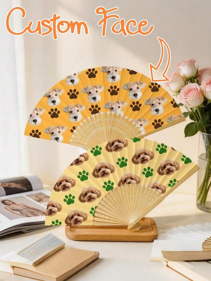 Personalized Photo Handheld Fan, Bamboo Wood Custom Folding Fan, Suitable For Weddings, Dance Events, Parties, Decorative Gift - Multicolor - View 1