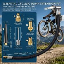 6pcs Tire Inflator Adapter Set, Brass Air Pump Valve Clip With Extension Hose, Quick Release Connector For Car, Motorcycle, Bicycle - Black - View 3
