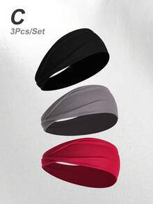 3Pcs Outdoor Sports Cross Solid Color Unisex Casual Headbands, Cycling Running Yoga Sweat-Absorbing Solid Color Hair Accessories - Multicolor - View 8