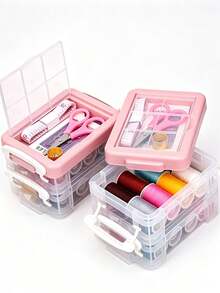 1/2 Set Sewing Kit, Home Sewing Repair Needle And Thread Bag, Portable Large 3-Layer Handmade Sewing Storage Box, Portable 3-Layer Sewing Bag With Transparent Storage Box For Fabric Organization - Conventional - View 10