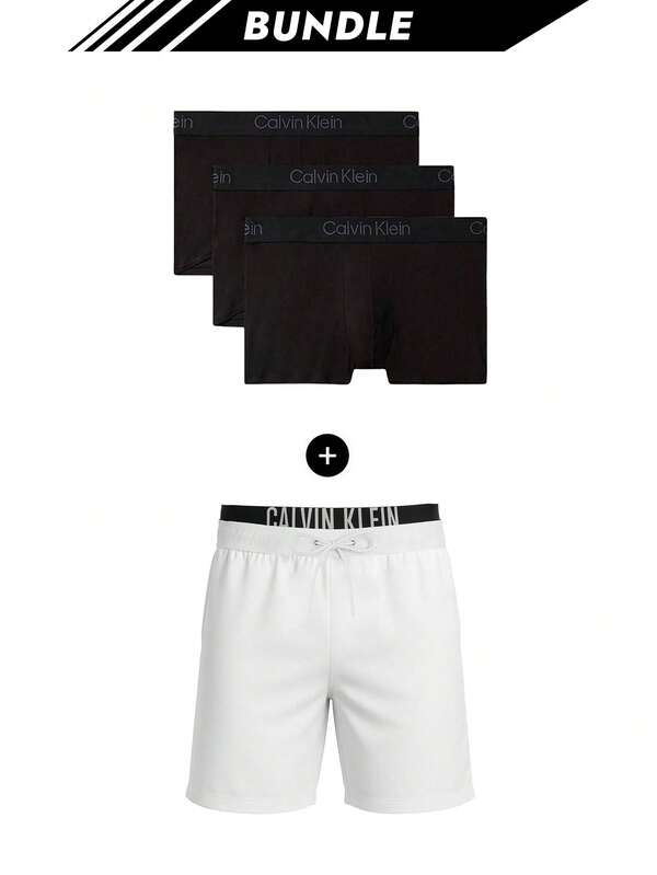 Calvin Klein [Bundle] Bikini BOXER SLIM 3PK + Swim Shorts Intense Power Men's Swimshorts White