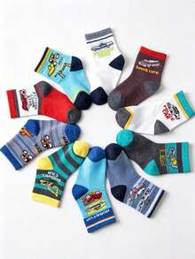 10 Pairs Cute Cartoon Boys Socks, Comfortable Mid-Calf Socks, Suitable For Daily Wear And Student Campus Life - Multicolor - View 4