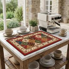 1 pieza Tapete secador de platos, tapete para cafetera, elegante patrón floral tradicional retro, diseño exquisito de bloques de color, fuerte absorción de agua, adecuado para mesa de comedor, cafetería y cocina, tapete de drenaje multiusos, regalo para el hogar, decoración de mesa - XYLSD-646 - Ver 3