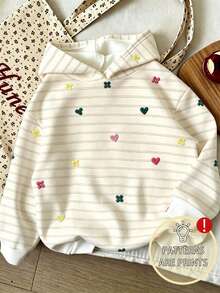 Young Girl Cartoon Pattern Warm Hooded Sweatshirt - Apricot - View 1