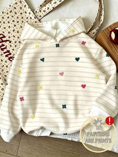 Young Girl Cartoon Pattern Warm Hooded Sweatshirt