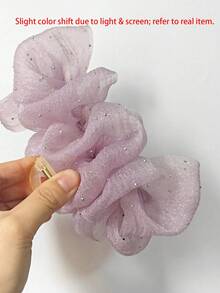 1個女款素色亮面泡泡紗蝴蝶結髮夾，優雅時尚抓夾，適合日常使用 (髮夾 13cm-15cm) - 蒟蒻紫 - 查看 3