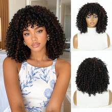 70s African Style Bangs Wig, Ombre Golden Curly Wig, Fluffy Curly African Style Wig, High Quality Synthetic Large African Style Wig 12-Inch Afro Wig - Multicolor - View 13