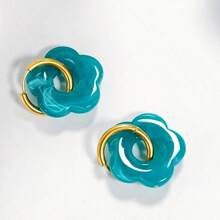 SENLANSP 1 Pair Acrylic Large Flower Decor Stainless Steel Hoop Earrings - Bohemian Style - Perfect For Women's Daily Wear, Summer Beach Vacation Or Party - 1 Pair - View 14