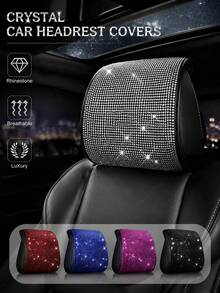 1-2pcs Shiny Rhinestone Car Headrest Covers, Luxury Full Rhinestone Design, Exclusive For Women, Suitable For Most Sedans, Pickups And SUVs, Sparkling Interior Accessory, Instantly Upgrade Car Interior Atmosphere - Style a - View 13