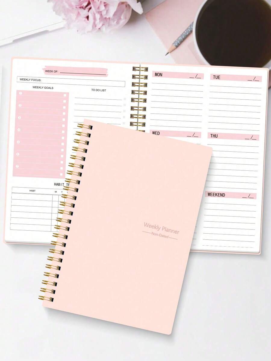 1 pieza Agenda semanal sin fecha con encuadernación en espiral, cuaderno con rastreador de hábitos, organizador de metas, regalo perfecto para mujeres y el Día del Maestro - aleatorio - Ver 1