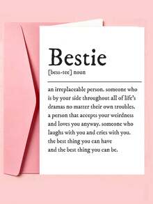 1pc Minimal Text Definition Bestie Friendship Greeting Card, Simple Black Font Sentimental Best Friend Card, Sweet Meaning Present For Female Bestie Birthday Friendship Party, Thicker And Larger Envelope And Card - Multicolor - View 1