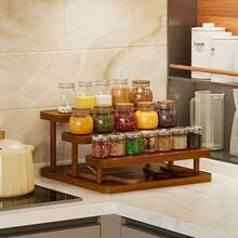 3-Tier Wooden Spice Rack Organizer, Stepped Countertop Spice Bottle Storage Rack, Multi-Layer Kitchen Spice Display Rack, Space-Saving Pantry Cabinet Countertop Storage Shelf - Multicolor - View 4