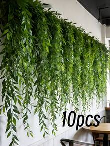 10/5/1pc Artificial Hanging Vine Leaves, Faux Willow Branches, Artificial Greenery Green Leaves Fake Ivy, Suitable For Wall, Balcony, Garden, Wedding, Windowsill, Party Garland Decoration, Home Indoor/Outdoor Garden DIY Basket Flower Pot Filler, UV Resistant - Green - View 13