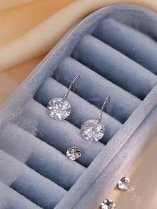 1 Pair Minimalist Delicate Single Rhinestone Ear Hooks, Simple Fashion Business Jewelry Earrings, Student Korean Style - Silver - View 3