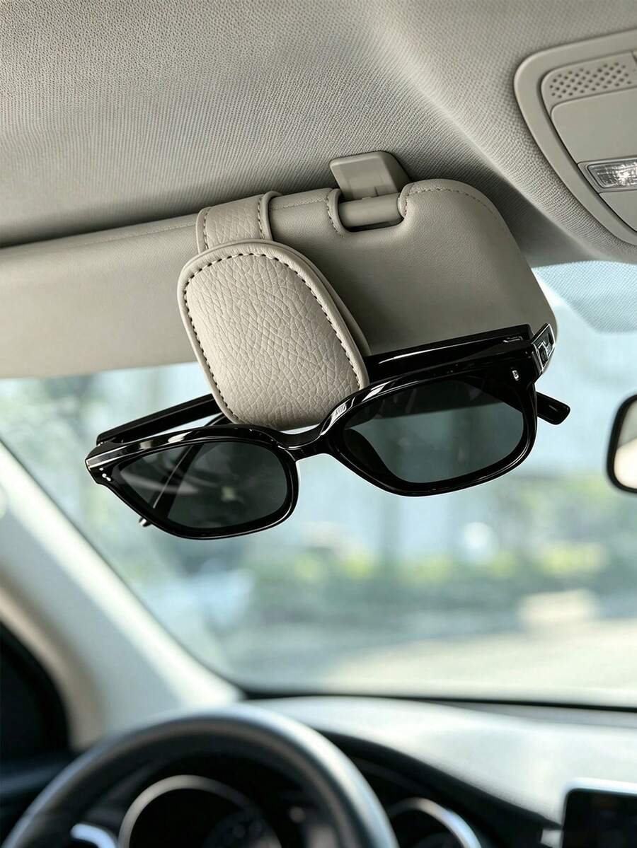 1件通用汽車遮陽眼鏡夾，磁吸皮革時尚眼鏡夾與框架，車內裝飾用品，適用於各種汽車、SUV卡車、公路旅行，眼鏡架、眼鏡盒、時尚眼鏡收納器，居家裝飾，旅行