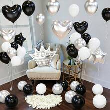 Silver Birthday Letter Balloons Set, With Silver Crown And Heart Foil Balloons, Black Latex Balloons Design, Suitable For Birthday Party, Wedding Decoration, Proposal, Anniversary, Indoor Decoration - Multicolor - View 3