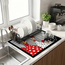 1pc Dish Drying Mat, Coffee Machine Mat, Polka Dot Cartoon Chicken Pattern Highly Absorbent Drainage Mat For Kitchen, Dining Table, Cafe And Multiple Scenes, Multi-Purpose Water-Draining Mat, Home Gift, Desktop Decoration - XYLSD-643 - View 5