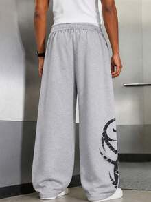 1pc Men's Korean Style Slouchy Deconstructed Line Design Wide Leg Sweatpants Casual Long Pants - Light Grey - View 2