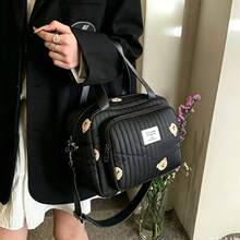 1個Ins風熊刺繡小媽媽包，手提肩背斜背媽媽包，母嬰尿布包 - 黑色 - 查看 2