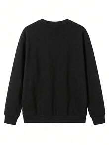 Sweatshirt Wanita Model Longgar Minimalis Warna Blok Patchwork Kasual Serbaguna untuk Musim Gugur/Dingin Terbaru - Hitam - View 7