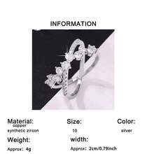 1pc Fashionable Personalized Cross Design, Inlaid With Shiny Synthetic Zirconia Women's Ring, Christmas, Holiday Gift - Silver - View 7