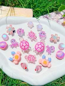20件裝粉色海洋系列鞋飾（章魚、水母、海龜、貝殼、魚、星星），適用於穿孔拖鞋DIY裝飾配件，完美禮物選擇 - 粉色 - 查看 5