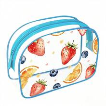 Strawberry Print Transparent PVC Travel Toiletry Bag, Waterproof Zipper Cosmetic Organizer, Summer Clear Makeup Pouch, Portable Travel Essentials - Multicolor - View 15
