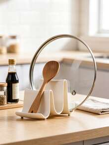 1pc Creative Minimalist Wavy Pot Lid Holder, Plastic Utensil Rack, Countertop Kitchen Storage Rack, Spoon & Chopstick Holder, Kitchen Accessories, Kitchen Utensils, Kitchen Spoon Rest, Kitchen Spoon Rack, Spoon Holder - White - View 4