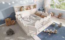 White Kids Bed Frame 140x200cm With Safety Rail And Door - 白色 - 查看 4