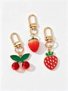 3pcs Cute Cherry Strawberry Keychain Pendant Set, Sweet Fruit Charms Versatile For Backpacks, Car Keys, Suitable As Small Gifts - Red - View 11