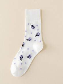 5 Pairs/1 Pair Colorful Cute Cartoon Insect Pattern Mid-Calf Socks, Women's Casual Sweet Ladybug Pattern Sports Socks, Breathable Skin-Friendly Moisture-Wicking, Suitable For Daily Wear And Outdoor Sports - Multicolor - View 6